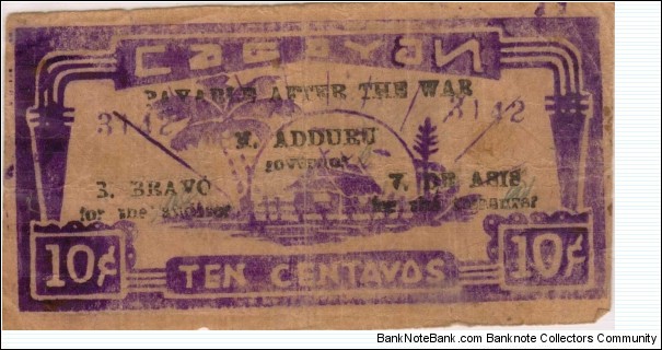 S-174a Cagayan 10 centavo note with Black test. Banknote