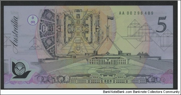 1992 $5 polymer (1st $5 polymer note) AA00 First Prefix Light Green Serials in UNC Banknote