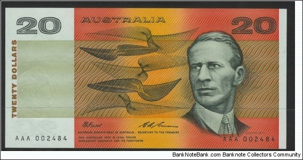 1993 $20 note Fraser & Evans signatures AAA prefix in UNC Banknote