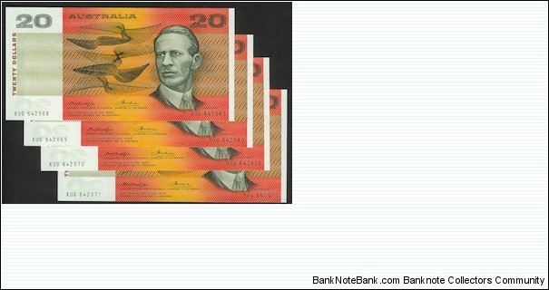 1976 $20 Notes with Metallic Strip in the Centre - SCARCE Run of 4 Notes in UNC Banknote