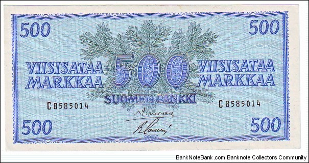 500 Markkaa Banknote size 142 X 70mm (inch 5,591 X 2,756) Made of 68.000.000 pieces 
 
This note is made of 1959 Banknote