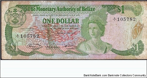 Belize 1980 1 Dollar. Banknote