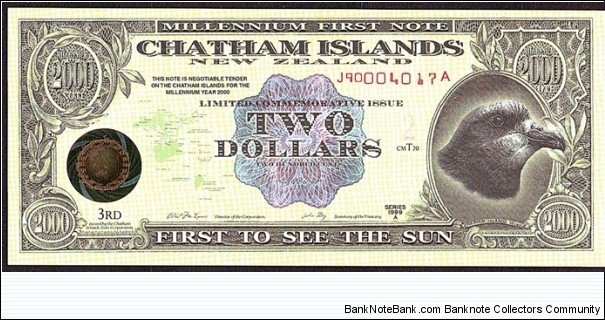 Chatham Islands 1999 2 Dollars (200 Cents). Banknote
