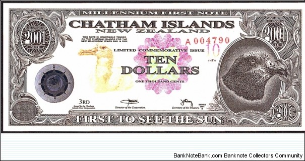 Chatham Islands 2001 10 Dollars (1,000 Cents). Banknote