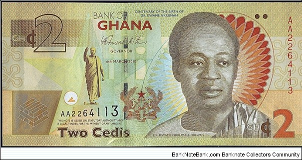 Ghana 2010 2 Cedis.

Centenary of the birth of Kwame Nkrumah (1909-72). Banknote