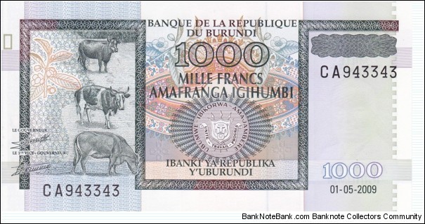 Burundi P45 (1000 francs 1/5-2009) Banknote