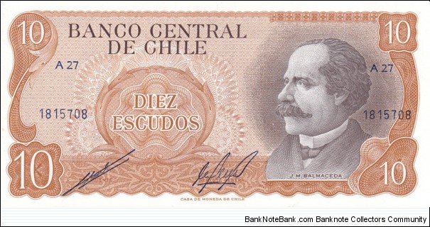 Chile P143 (10 escudos ND 1973-75) Banknote