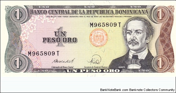 Dominican Republic P126a (1 peso oro 1988) Banknote