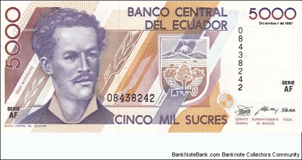 Ecuador P126a (5000 sucres 1/12-1987) Banknote