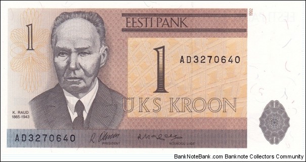 Estonia P69a (1 kroon 1992) Banknote