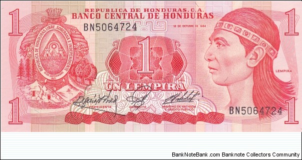 Honduras P68a (1 lempira 18/10-1984) Banknote