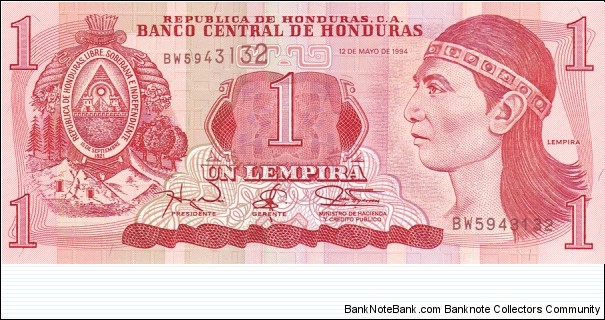 Honduras P76a (1 lempira 12/5-1994) Banknote