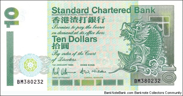 Hong Kong P284b (10 dollars 1/1-1994) Banknote