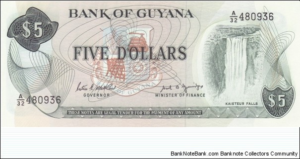 Guyana P22e (5 dollars ND 1989) Banknote