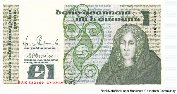 Ireland P70d (1 pound 17/7-1989) Banknote