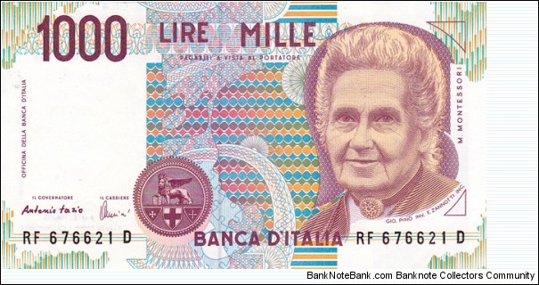 Italy P114c (1000 lire 1990) Banknote