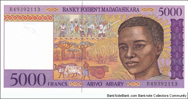 Madagascar P78 (5000 francs ND 1995) Banknote