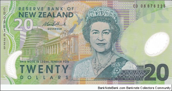 New Zealand P187b (20 dollar 2006) Polymer Banknote