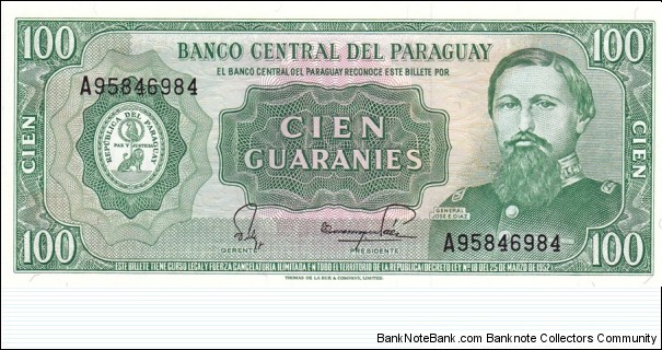 Paraguay P205 (100 guaranies 1982) Banknote