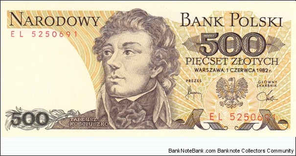Poland P145d (500 zlotych 1/6-1982) Banknote