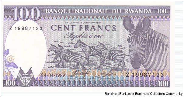 Rwanda P19 (100 francs 1989) Banknote