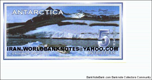 ANTARCTICA  5Dollars(1996)(continent located at the South Pole)  Banknote