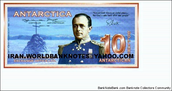 ANTARCTICA 10Dollars(1996)(continent located at the South Pole)  Banknote