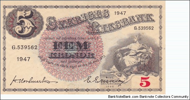 Sweden P33n (5 kronor 1947) Banknote