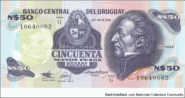 Uruguay P61A (50 nuevos pesos ND 1989) Banknote