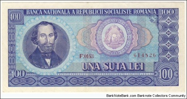 100 Lei Socialist Republic of Romania 1966 Banknote