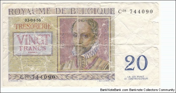 Banknote from Belgium year 1956