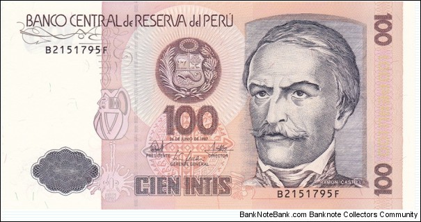 Peru P133 (100 intis 26/-1987) Banknote