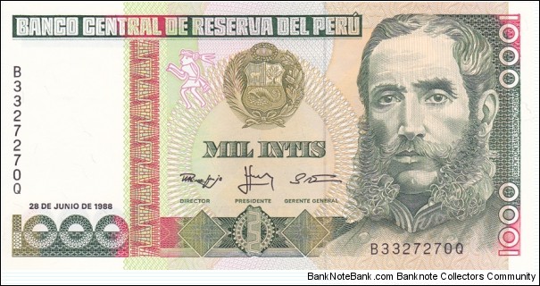 Peru P136b (1000 intis 28/6-1988) Banknote