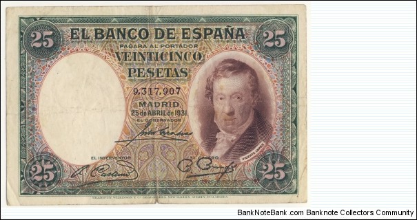 25 Pesetas (interbellum period 1931) Banknote
