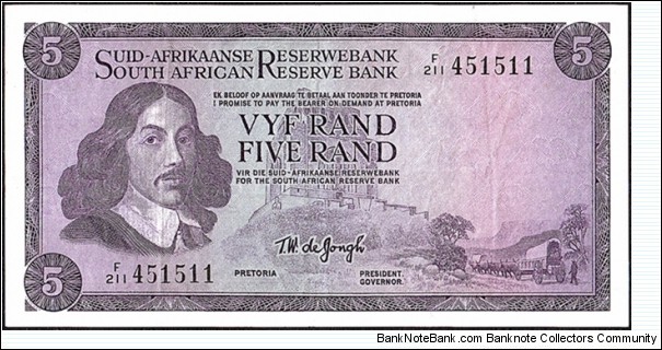 South Africa N.D. 5 Rand.

Afrikaans on Top type. Banknote