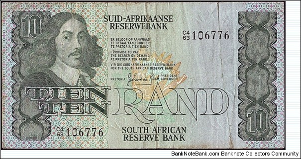 South Africa N.D. (1981-89) 10 Rand. Banknote