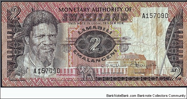 Swaziland N.D. (1974) 2 Emalangeni. Banknote