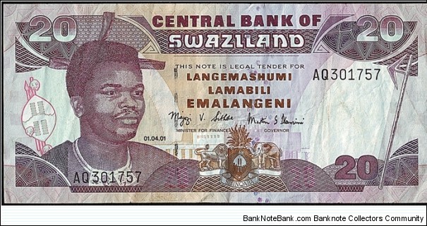 Swaziland 2001 20 Emalangeni. Banknote