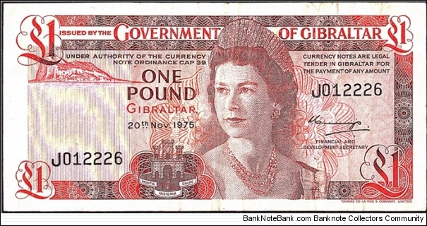 Gibraltar 1975 1 Pound. Banknote