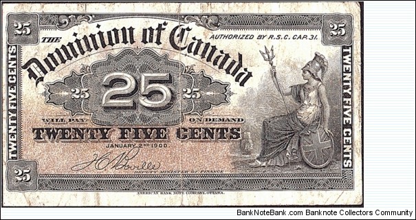 Canada 1900 25 Cents. Banknote