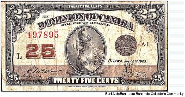 Canada 1923 25 Cents. Banknote