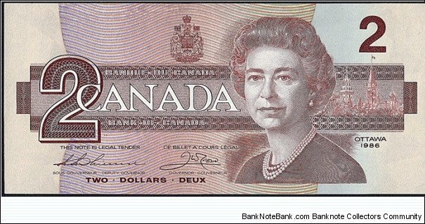 Canada 1986 2 Dollars.

Plate no. 15. Banknote