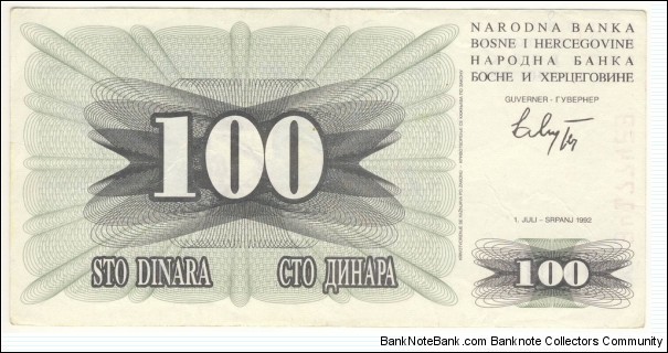 Banknote from Bosnia year 1992