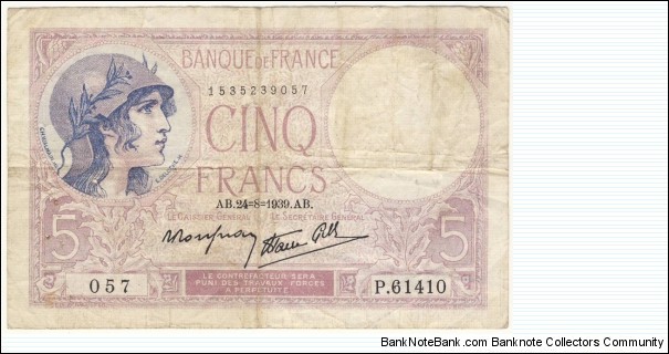 5 Francs(1939) Banknote