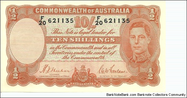 10 Shillings #F20-621135 Banknote