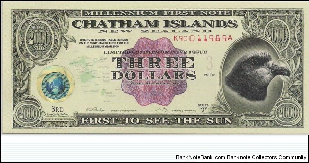 3 Dollars , Chatham Islands Banknote