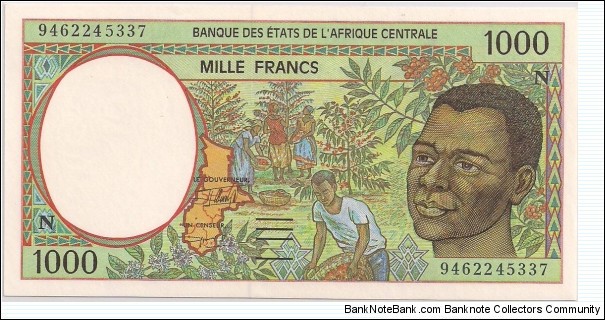 1000 Francs , Central African CFA franc serial N Equatorial Guinea  Banknote