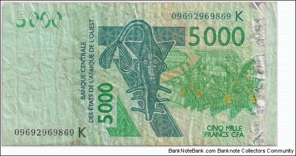 5000 Francs , The Central Bank of West African States is a central bank serving the eight west African countries (BCEAO) Serial K Senegal Banknote