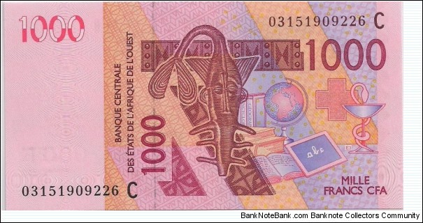 1000 Francs , The Central Bank of West African States is a central bank serving the eight west African countries (BCEAO) Serial C Burkina Faso Banknote