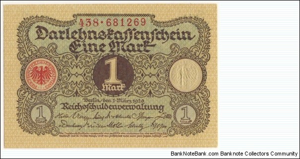 1 Mark(Weimar Republic 1920) Banknote